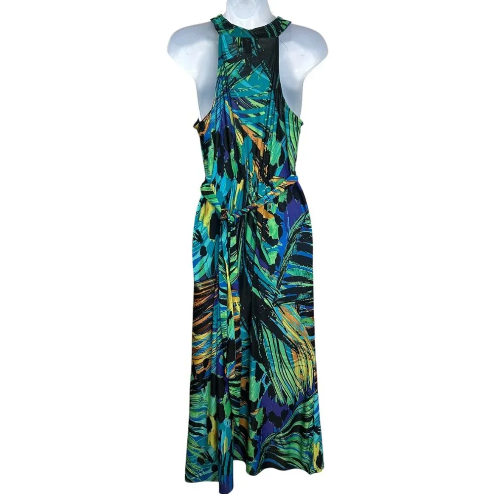 DJ Summers Tropical Leaf Flowy Maxi Dress Size 8 - Picture 5 of 7